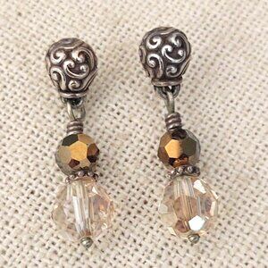 Silver, bronze and pale peach beaded earrings